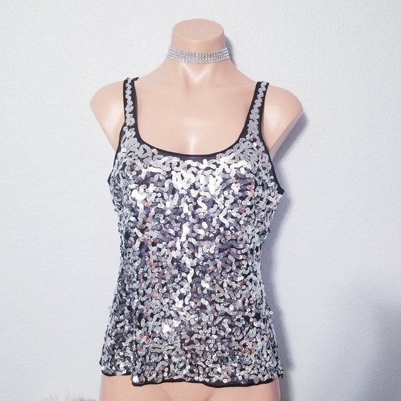 Tops - Silver Sequin Glam Bling Party Blouse